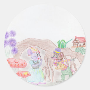 Custom Kids Artwork, two cute mouse, flowers.... Classic Round Sticker
