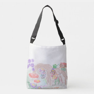 Custom Kids Artwork, two cute mouse, flowers.... Crossbody Bag