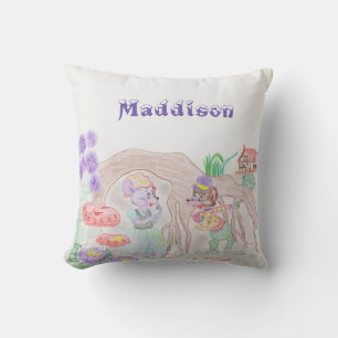 Custom Kids Artwork, two cute mouse, flowers.... Cushion