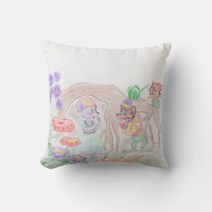 Custom Kids Artwork, two cute mouse, flowers.... Cushion