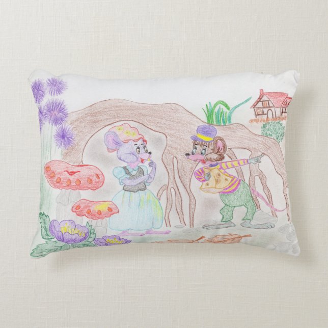 Custom Kids Artwork, two cute mouse, flowers.... Decorative Cushion (Front)
