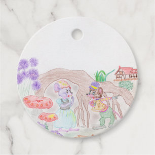 Custom Kids Artwork, two cute mouse, flowers.... Favour Tags