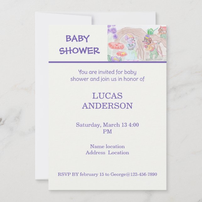 Custom Kids Artwork, two cute mouse, flowers.... Invitation (Front)