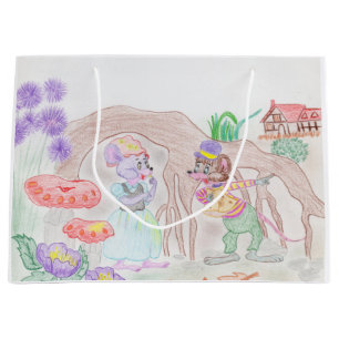 Custom Kids Artwork, two cute mouse, flowers.... Large Gift Bag