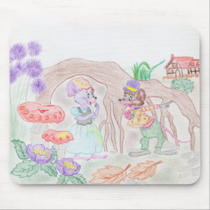 Custom Kids Artwork, two cute mouse, flowers.... Mouse Mat