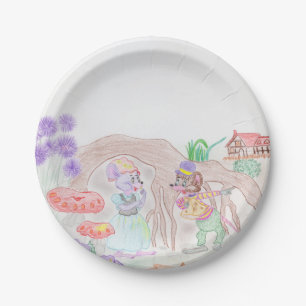 Custom Kids Artwork, two cute mouse, flowers.... Paper Plate