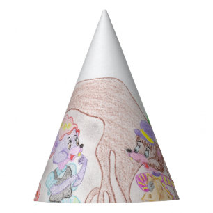 Custom Kids Artwork, two cute mouse, flowers.... Party Hat