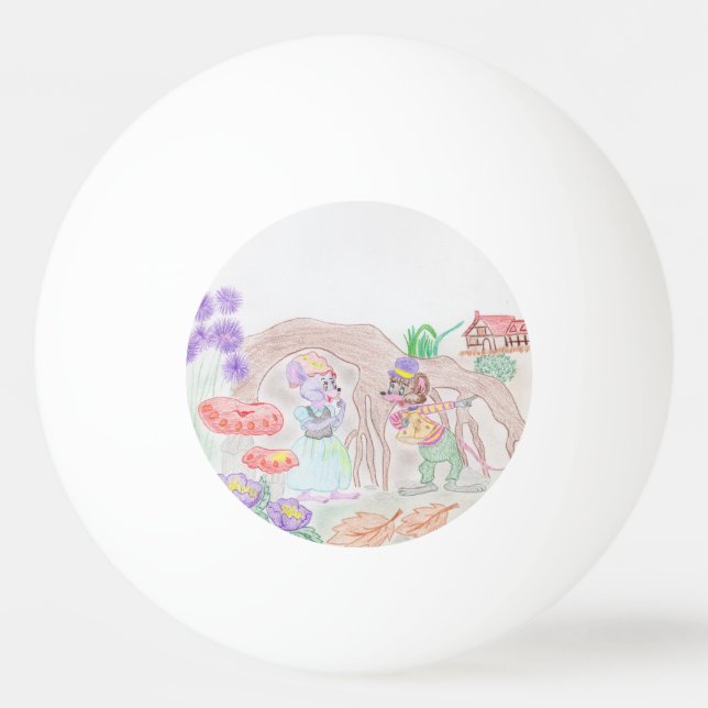 Custom Kids Artwork, two cute mouse, flowers.... Ping Pong Ball (Front)