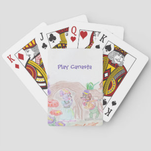 Custom Kids Artwork, two cute mouse, flowers.... Playing Cards