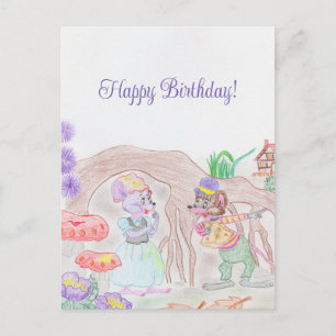 Custom Kids Artwork, two cute mouse, flowers.... Postcard
