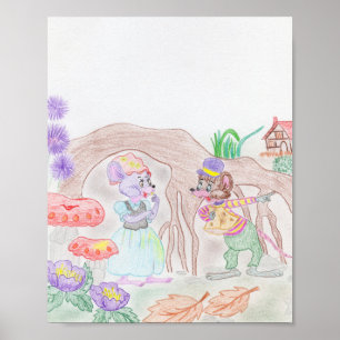 Custom Kids Artwork, two cute mouse, flowers.... Poster