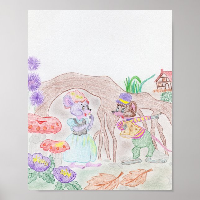 Custom Kids Artwork, two cute mouse, flowers.... Poster (Front)