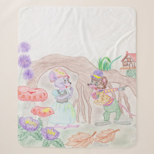 Custom Kids Artwork, two cute mouse, flowers.... Sherpa Blanket