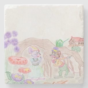 Custom Kids Artwork, two cute mouse, flowers.... Stone Coaster