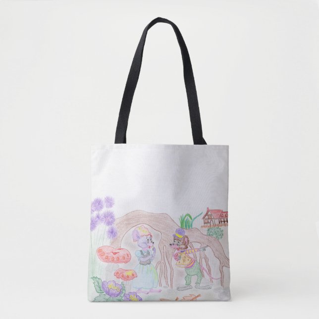 Custom Kids Artwork, two cute mouse, flowers.... Tote Bag (Front)