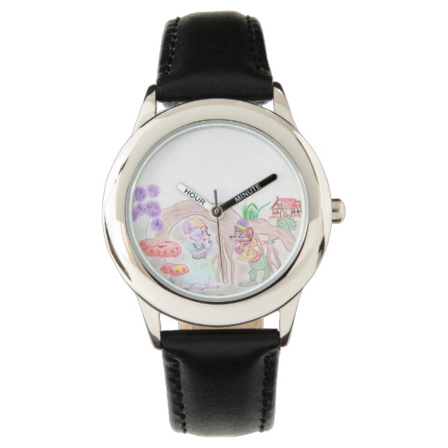 Custom Kids Artwork, two cute mouse, flowers.... Watch (Front)