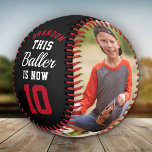 Custom Kids Birthday Age Fun Sports Photo Gift Baseball<br><div class="desc">This Baller is now YOUR AGE HERE! Fun sporty birthday gift for your baseball fan! Customise with your 2 kids' photos,  name and age! Simple,  modern sports jersey typography in black and red make this a cool and useful keepsake birthday gift for the whole year!</div>