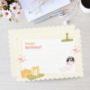 Custom Kids Birthday Card - Pastel Photo Note
