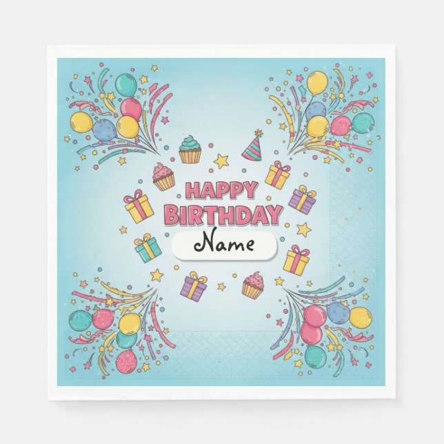 Custom Kids Birthday Luncheon Napkins | Party Time (Front)