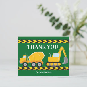Custom Kids Birthday Party Construction Vehicle Thank You Card