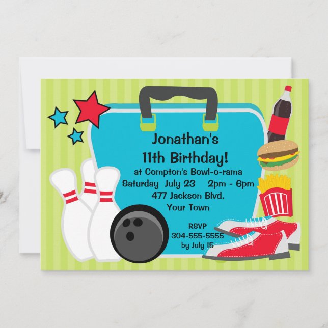 Custom Kids Bowling Party Invitation (Front)
