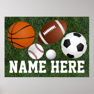 Custom Kids Boys Name Multi Sports Wall Art Poster