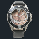 Custom kids children photo names year dad watch<br><div class="desc">Add Your own favourite photo of your family,  kids,  wife,  children,  friends or pet.  Black numbers with minutes.  Personalise and add their names and year,  black letters.
Perfect for your dad on father's day,  or as a birthday or Christmas gift.</div>