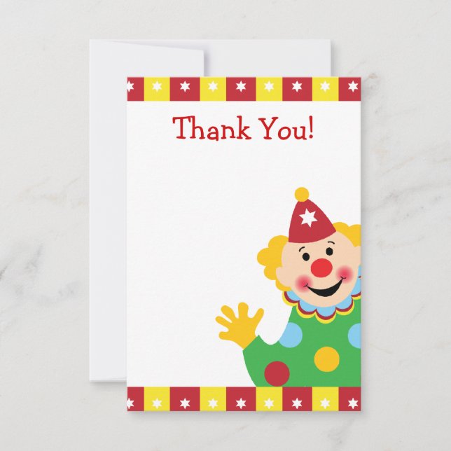Custom Kids Clown Thank You Card (Front)