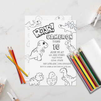 Custom Kids Colouring Dinosaur for Boys & Girls |  Invitation
