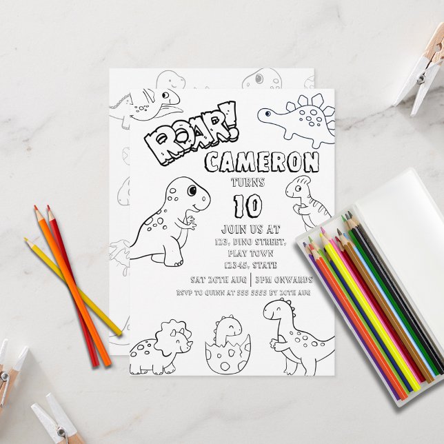 Custom Kids Colouring Dinosaur for Boys & Girls |  Invitation (Creator Uploaded)