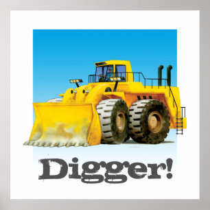 Custom Kids Construction Giant Truck Yellow Digger Poster