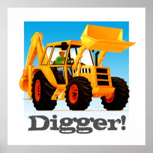 Custom Kids Construction Truck Yellow Digger Poster