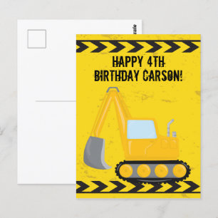 Custom Kids Construction Vehicle Happy Birthday Postcard