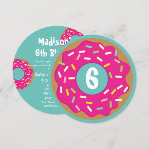 Custom kid's cute round pink doughnut Birthday par Invitation