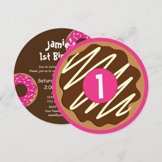 Custom kid's cute sweet round doughnut Birthday pa Invitation (Front/Back)