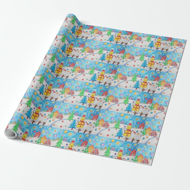 Custom Kids Drawing Art Wrapping Paper (Unrolled)