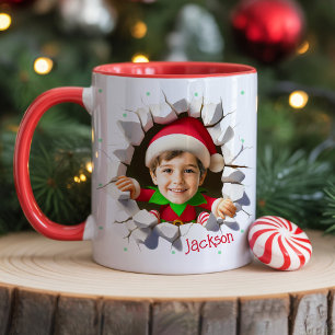 Custom Kids Face Photo Funny Christmas Elf Name Mug