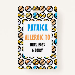 Custom Kids Food Allergy Alert Allergy Symbols ID Badge