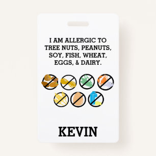 Custom Kids Food Allergy Alert Top Allergy Symbols ID Badge