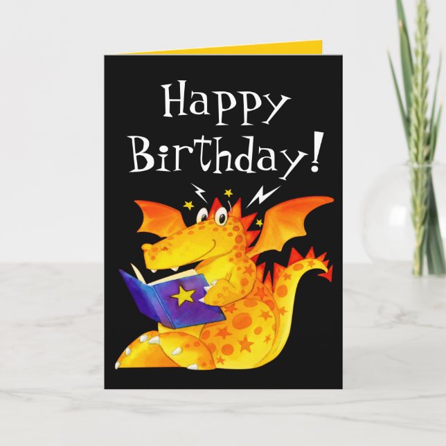 Custom Kid's Funny Cute Baby Dragon Happy Birthday Card (Front)