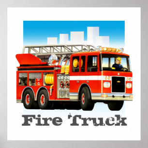 Custom Kid's Giant Red Fire Truck Art Poster