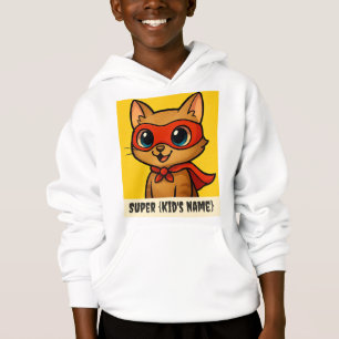 Custom Kids Hoodie – Superhero Cat with Personaliz
