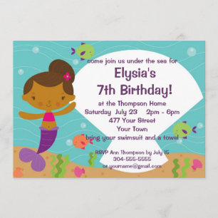 Custom Kids Mermaid Birthday Party Invitation