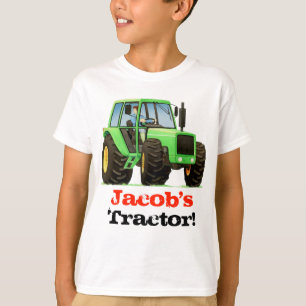 Custom Kids Name Big Green Farm Tractor T-Shirt
