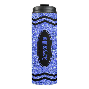 Custom Kids Name Blue Glitter Crayon Drink Tumbler