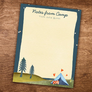 Custom Kid's Name Camp Stationery Watercolor Tent Notepad