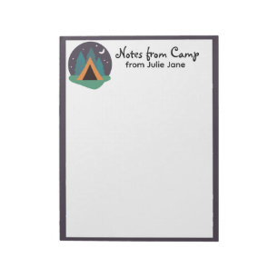 Custom Kid's Name Camp Stationery Watercolor Tent Notepad
