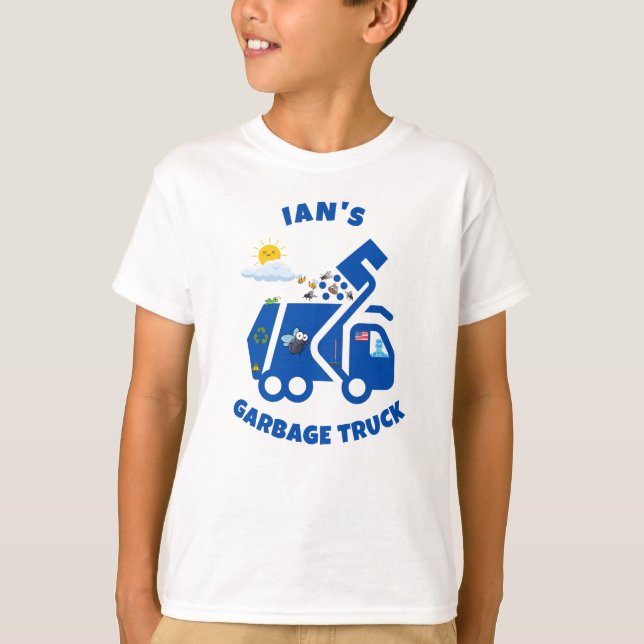 Custom Kid's Name Garbage Truck T-Shirt (Front)