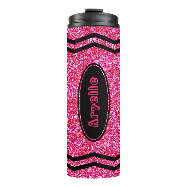 Custom Kids Name Hot Pink Glitter Crayon Tumbler (Front)