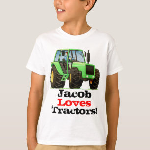Custom Kids Name Love Tractors and Farming T-Shirt
